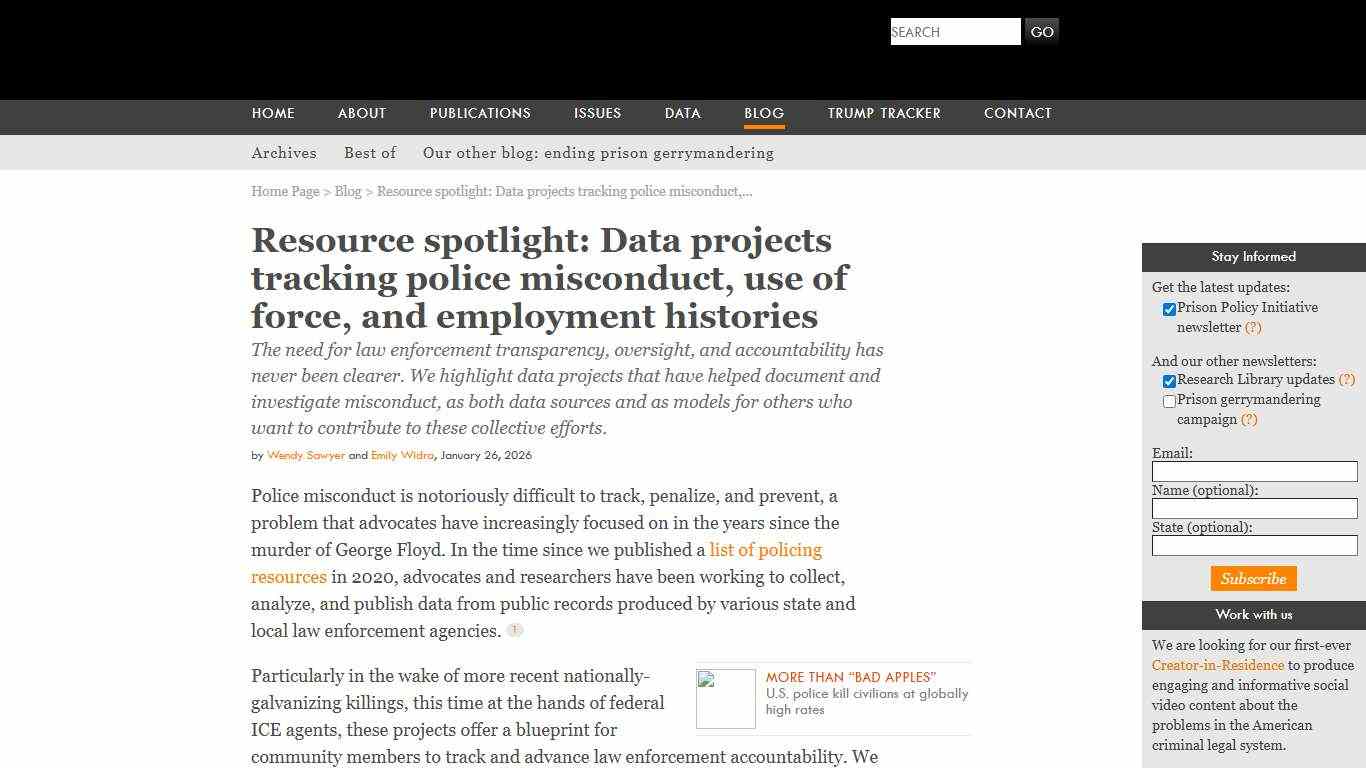 Resource spotlight: Data projects tracking police misconduct, use of force, and employment histories Prison Policy Initiative
